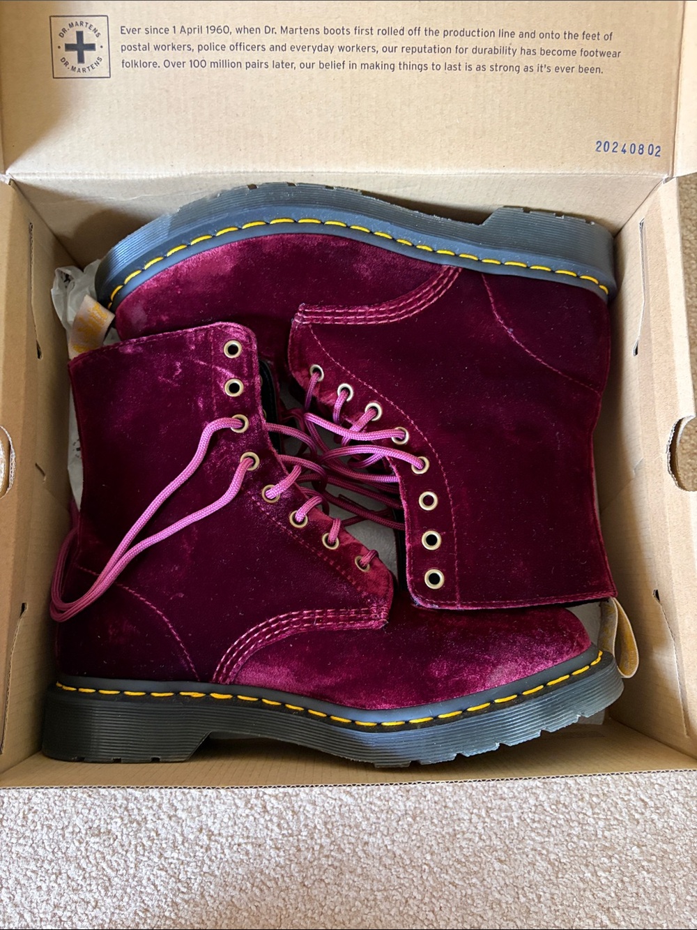Dr. Martens Women's Velvet Wine Lace-Up Boots